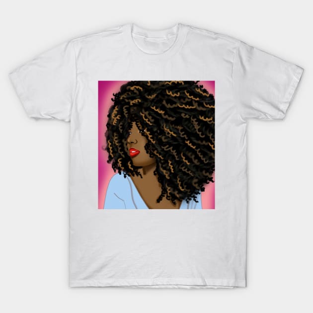 Afro hair black woman digital art T-Shirt by Spinkly Creations 